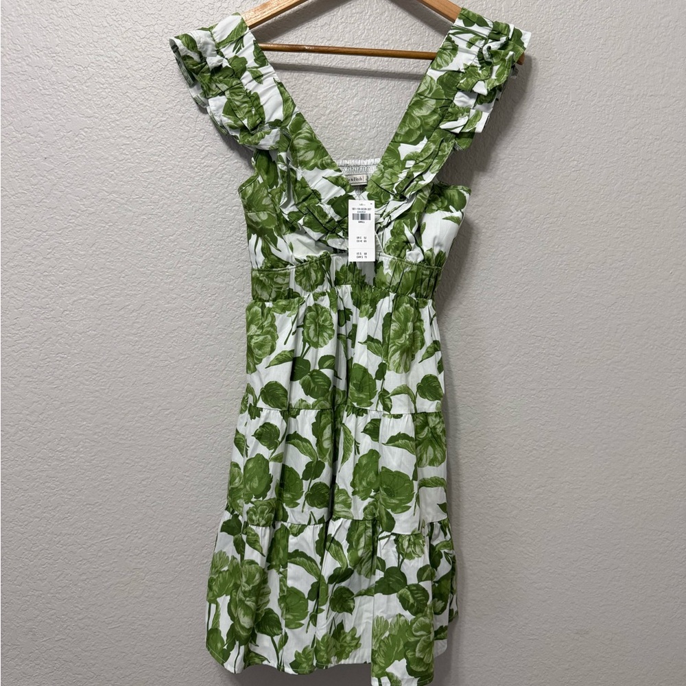 Abercrombie & Fitch Leaf-Print Ruffle Strap Summer Dress